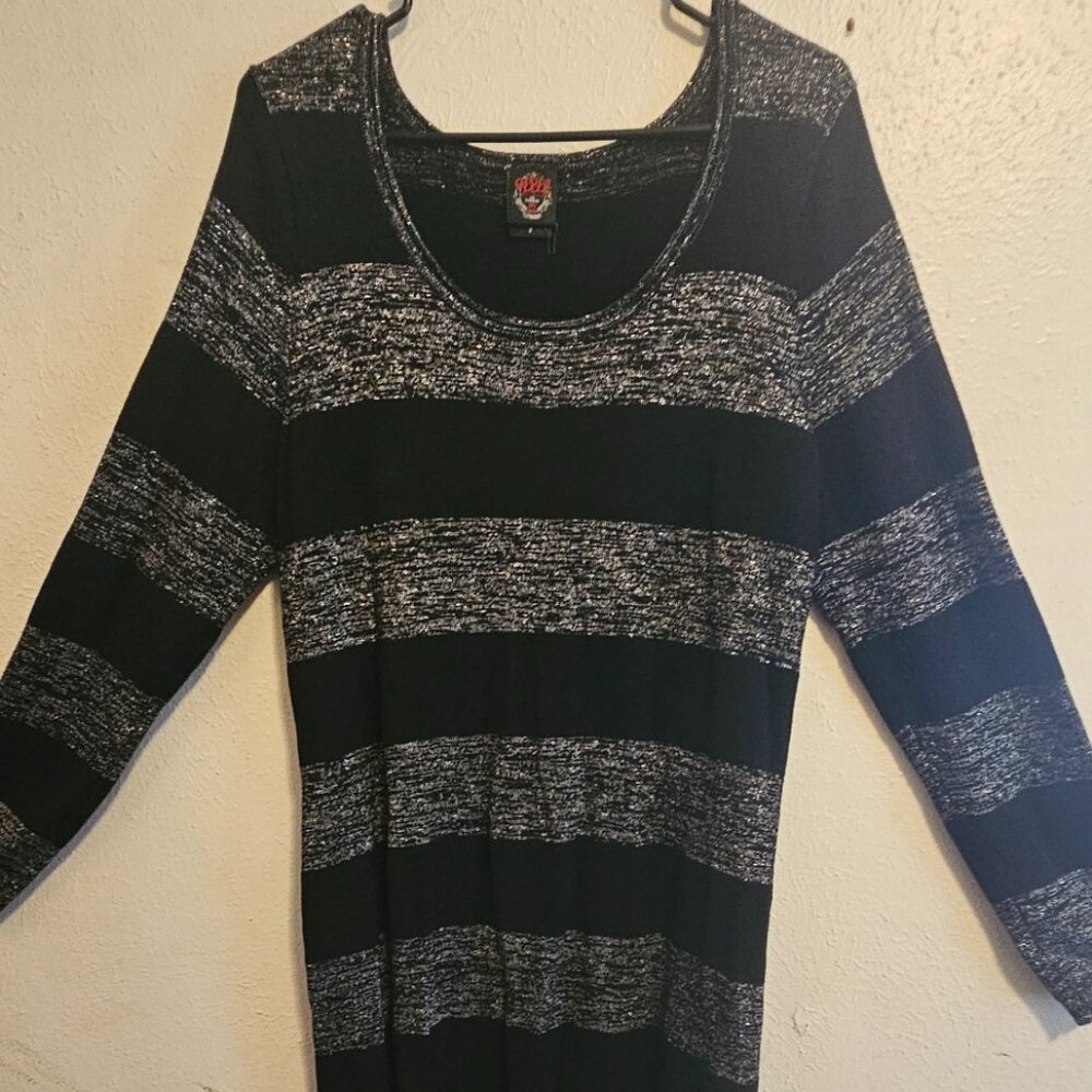 Torrid Rebel Wilson Metallic Striped Sweater Dress Silver Black Plus Size 1X